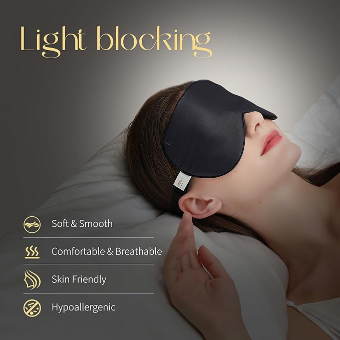 ZIMASILK Adjustable Mulberry Silk Sleep Mask Blindfold 100% Pure Mulberry Silk Eye Mask for Sleep with Bag (Black)