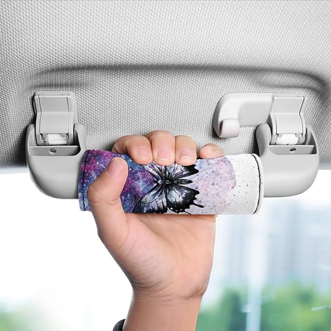 BIGCARJOB Purple Butterfly Luggage Handle Wrap Set for Women Girls Luggage Accessories Set 2 Pieces Butterfly Print Suitcase Handle Sleeve Cover Identifier Travel Bag Wraps