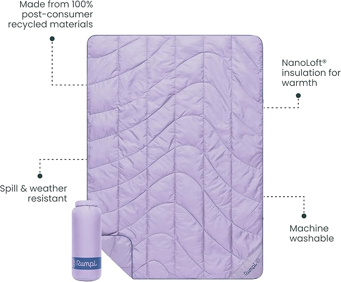 Rumpl Travel Puffy Blanket, Ultra-Packable Travel-Size Warmth and Comfort, Lavender
