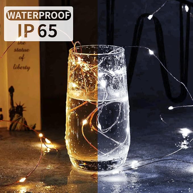 12 Pack Fairy Lights 7Ft 20 LED Twinkle String Lights 3 Modes Battery Operated Waterproof Firefly Starry for Mason Jar Party Wedding Christmas Valentines Day Table Centerpieces,Warm White + White