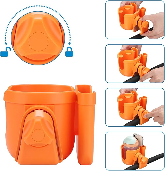 Accmor Stroller Cup Holder with Phone Holder, Bike Cup Holder, Universal Cup Holder for Uppababy Nuna Doona Strollers, 2-in-1 Cup Phone Holder for Stroller Bike Wheelchair Walker Accessory