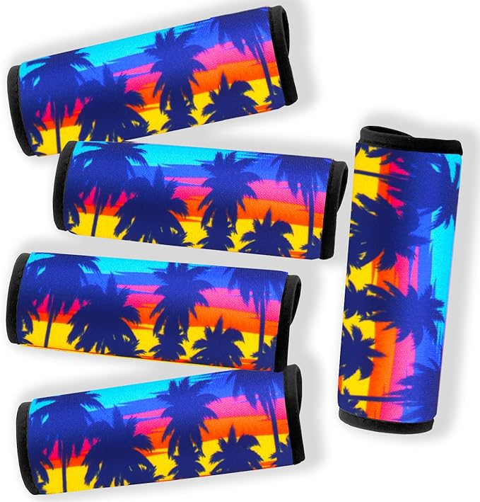 5 Pack Neoprene Luggage Handle Wraps Bright Luggage Tags/Identifiers/Marker/Grips Travel Accessories for Airplane/Flying/Luggage (Palm Tree)