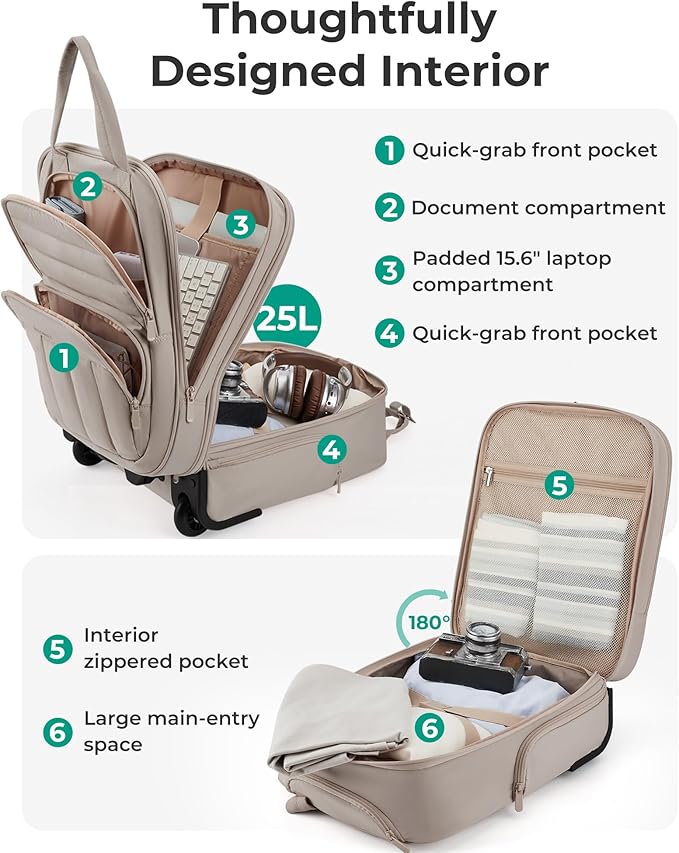 BAGSMART Small Underseat Carry on Luggage with Wheels, 16 inch Small Under Seat Luggage, Lightweight Travel Suitcase for Women, Brown