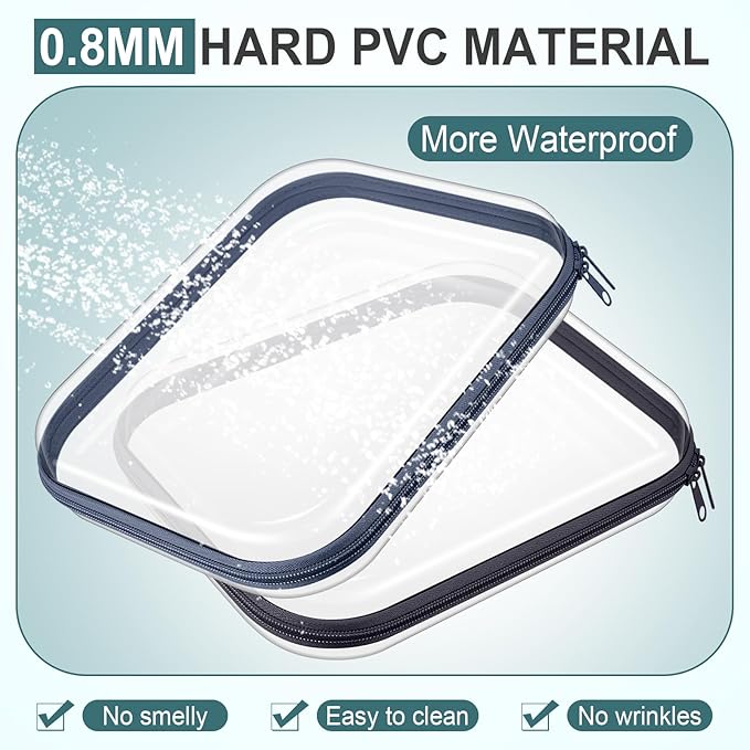 Sanwuta 6 Pcs Clear Hard Zipper Case Plastic Zipper Pouches Transparent Makeup Bag Pencil Case Pouches Toiletry Diaper Bag for Travel Toy Storage Organizer Bins(Blue-green,9.84 x 7.87 x 2 Inch)