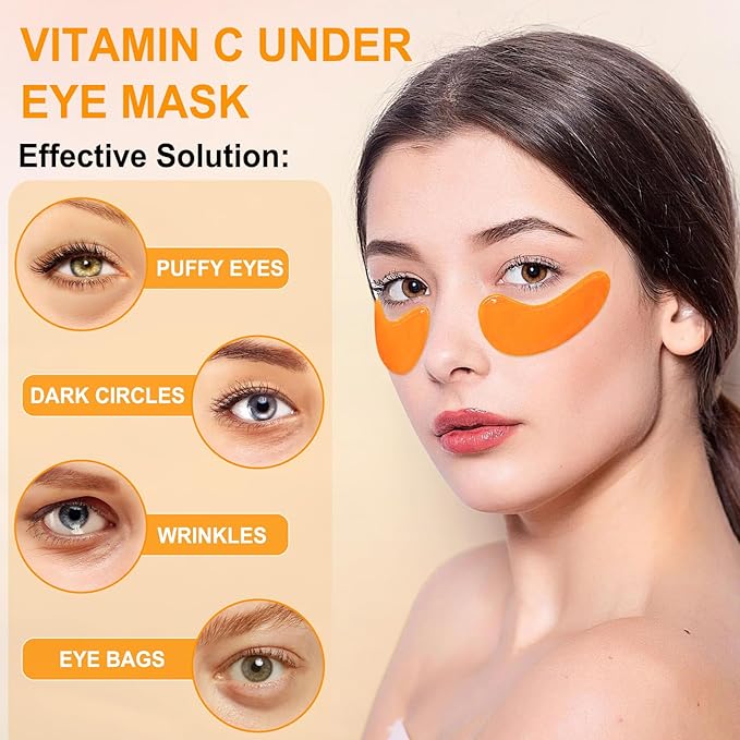 LAVONE Eye Mask - 30 Pairs Vitamin C Under Eye Patches Skin Care Products - Eye Masks Skincare for Dark Circles and Puffiness, Reduce Wrinkles, Eye Bags and Fine Lines, for Women and Man - Orange