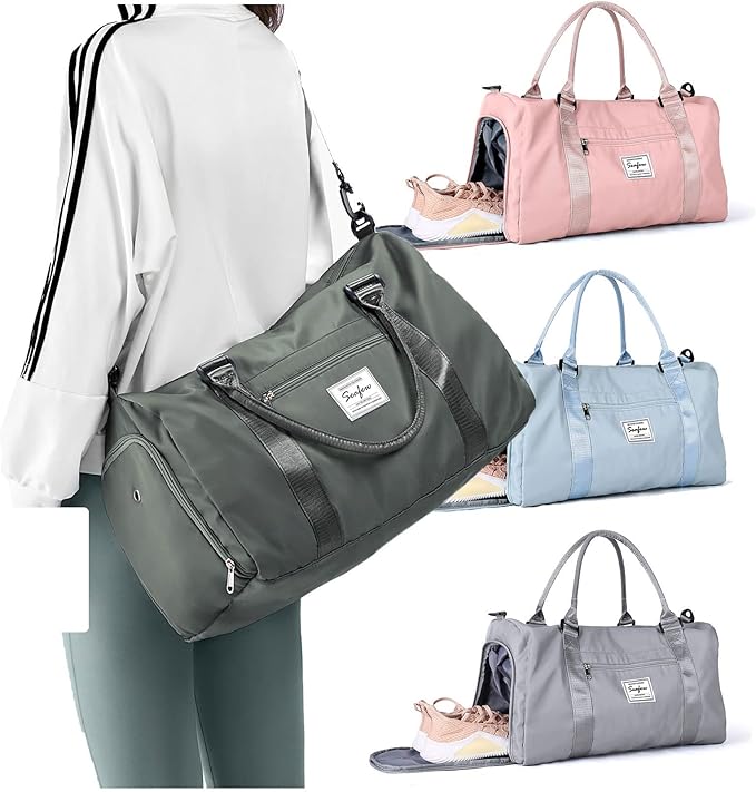 Gym Bag for Women Men with Shoes Compartment and Wet Pocket,Sport Swimming Yoga Bag,Waterproof Travel Duffel Bag Small Carry on Bag Overnight Weekender Bags Personal Item Bag for Airlines Olive Green