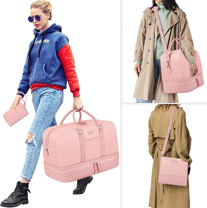 Weekender Bag for Women, Large Overnight Bag Canvas Travel Duffel Bag Carry On Tote with Shoe Compartment 21" 3Pcs Set