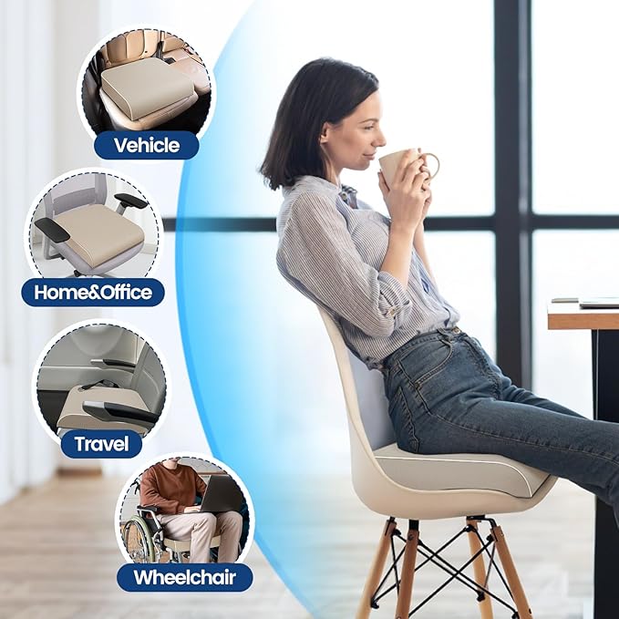 Seat Cushion for Tailbone Pain Relief, Office Chair Cushion, Memory Foam Large Chair Cushion with Non-Slip Cover for Soft Support at Office Chair, Car Seat, Airplane Beige/Large
