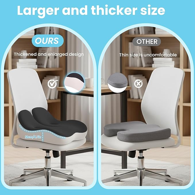 Seat Cushion,Office Chair Memory Cushion, Ergonomic Design, Relieve Sciatica and Long-Term Sitting Pain, Suitable for desks, car Seats, Games, wheelchairs