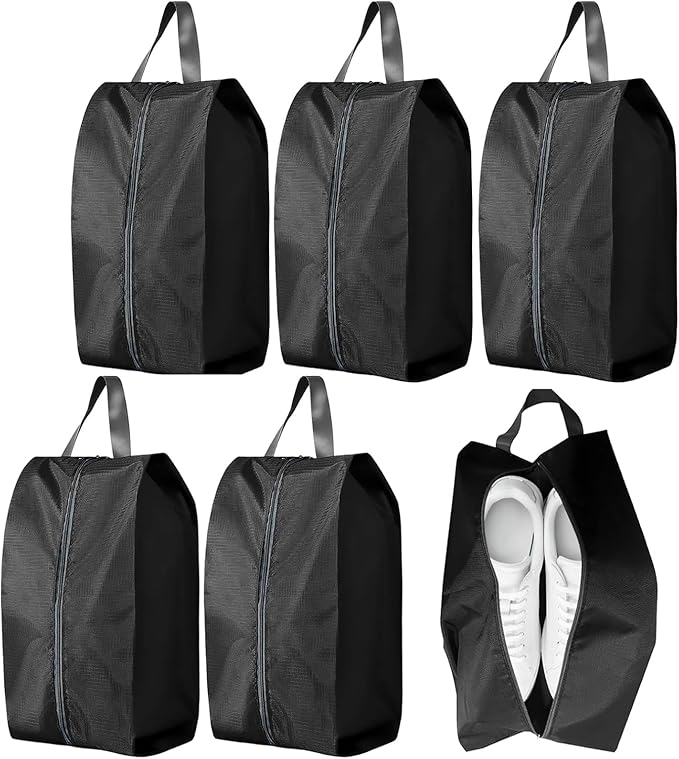 5Pcs Large Travel Shoe Bags Portable Travel Gifts Shoe Organizer with Zipper Closure, Waterproof Nylon Shoe Storage Organizer with Handle Travel Bags For Men and Women, Black