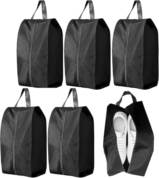 5Pcs Large Travel Shoe Bags Portable Travel Gifts Shoe Organizer with Zipper Closure, Waterproof Nylon Shoe Storage Organizer with Handle Travel Bags For Men and Women, Black
