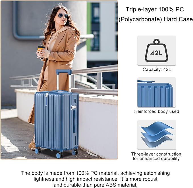 20 Inch Carry On Luggage 22x14x9 Airline Approved, PC Lightweight luggage with Spinner Wheels, 20 Inch Hardside Travel Luggage Bag with TSA Lock Rolling suitcase for Women