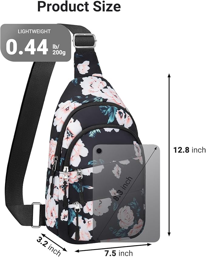Tuwubi Crossbody Bags for Women, Sling Bag for Men, Small Hiking Backpack Anti Theft Lightweight for Outdoors Travel （M, Black Floral）