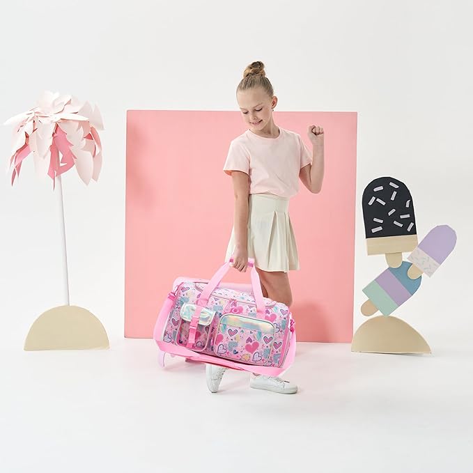 Duffle Bag for Kids Travel Bag for Girls Dance Bags for Kids Overnight Bags for Teen Girls with Shoe Compartment