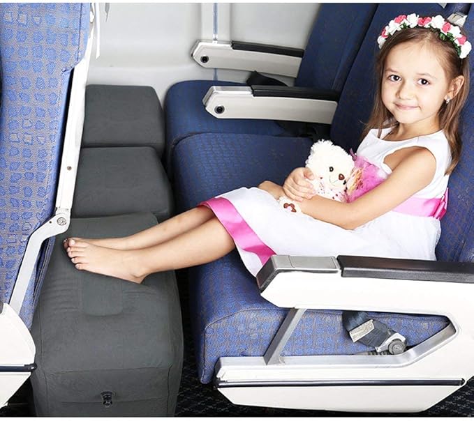 Inflatable Travel Foot Rest Pillow, Adjustable Height Leg Rest Pillow for Cars, Home, Office, Trains, Airplane, Make a Flat Bed for Baby, Kids, Toddlers, Grey, 1 Pack