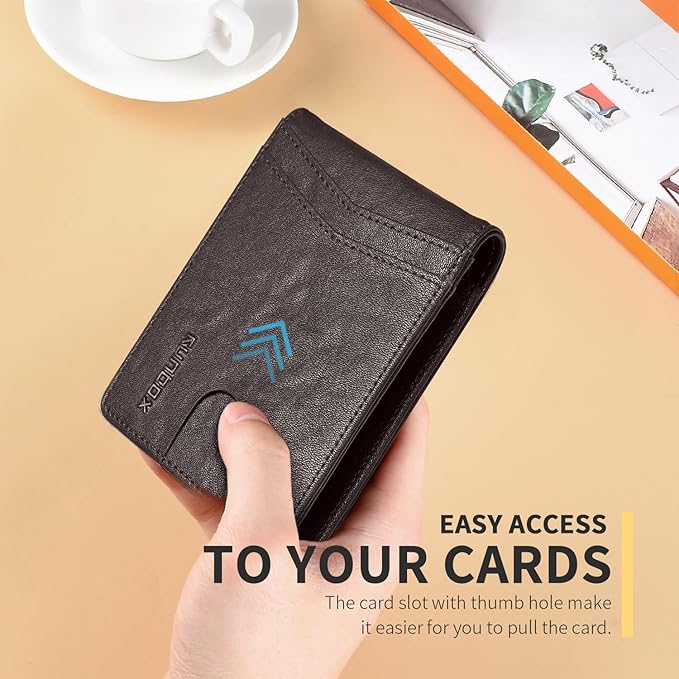 RUNBOX Wallet for Men Slim Rfid Leather 2 ID Window With Gift Box | Slim, Rfid, 2 ID Window, With Gift Box, Slim, Rfid