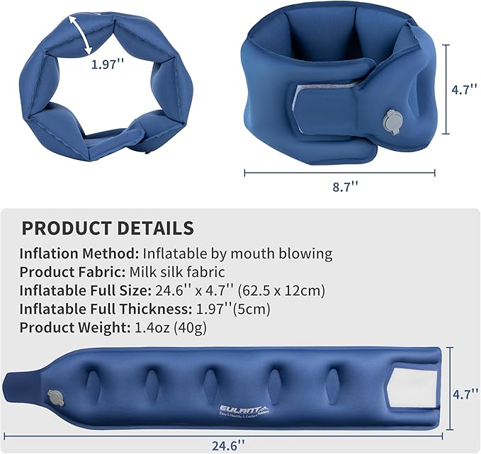 Inflatable Neck Pillow, Travel Pillow for Airplane, Traveling, Office, and Car, Chin Support Neck Relief - Airplane Travel Essentials（Blue