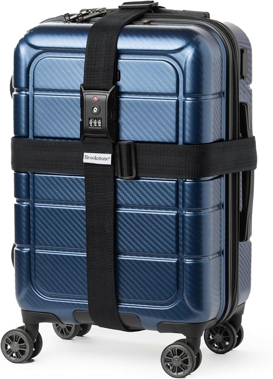 Brookstone Luggage Strap - 2-in-1 TSA-Approved Expandable Luggage Straps for Suitcases with Keyless 3-Digit Combination Lock, Size One Size, Black