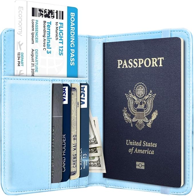 Passport Holder Cover,Traveling Passport Case Cute Passport Wallet for Women,Blue Marble