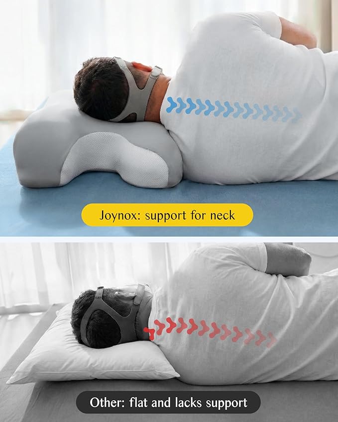 CPAP Pillow for Larger-Framed Men, Ergonomic Memory Foam Bed Pillow to Reduce Air Leaks, Facial Pressure, Height Adjustable for Side Back Stomach Sleepers, 23.6"x15.74"x5.11"/5.9"