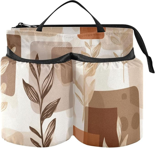 Luggage Cup Holder for Suitcases Free Hands Travel Cup Holder Portable Suitcase Cup Drink Holder Luggage Cup Caddy Bag Carrier Light Brown Boho Leaves