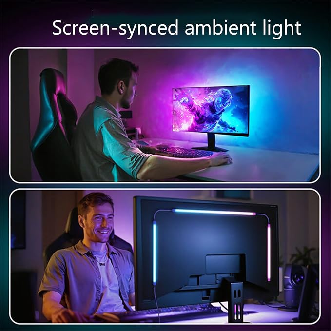 Monitor LED Backlights, RGB Screen Desk Light PC, Computer Light Bar Behind Monitor, LEDs for Desk Gaming, USB Port, LED Strip Lights that Sync with Screen Color or Music(32 inches)