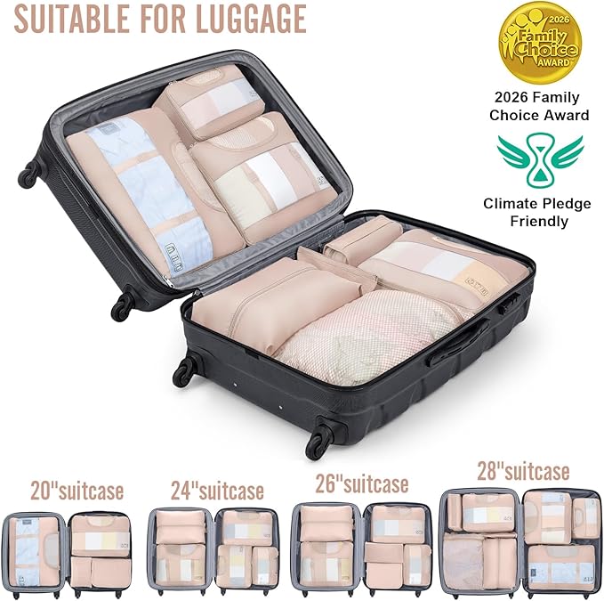 Veken 8 Set Packing Cubes, Cruise Ship Travel Essentials Accessories for Beach Vacation, Personalized Gifts for Women Mom Her, Suitcase Organizer Bags for Luggage with Hanging Toiletry Bag