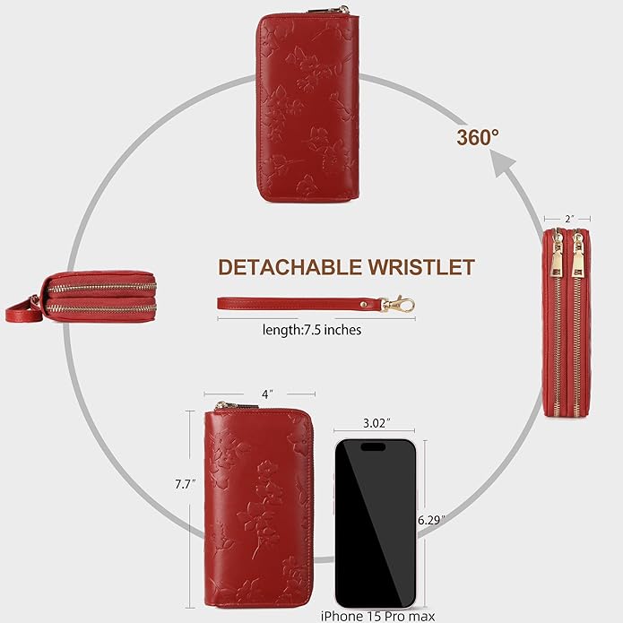 yiijay Womens Wallet RFID Blocking Large Capacity Vegan Leather Double Zip Wristlet Wallet Card Holder Travel Ladies Clutch