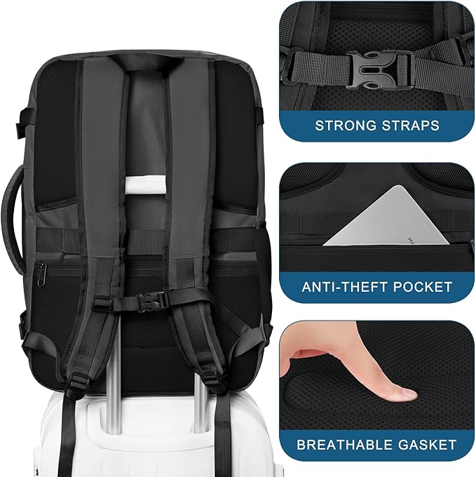 Travel Backpack for Women, 52L Carry On Backpack, Extra Large Expandable Travel Bag, 18.4 Inch TSA Flight Approved Luggage Business Daypack with USB, Teacher Traveling Rucksack, Black