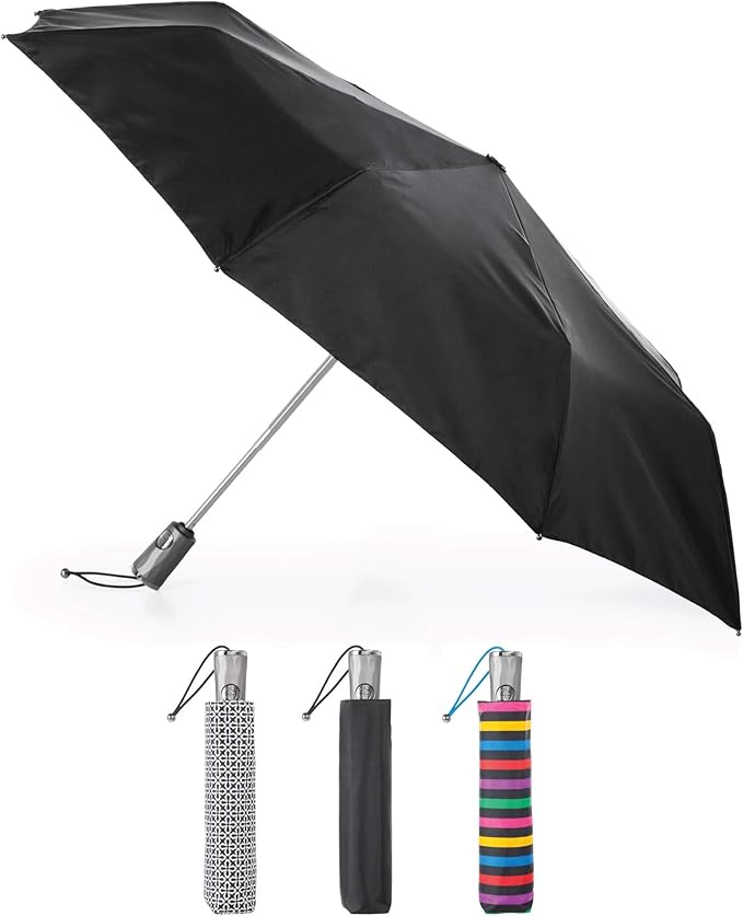 totes Titan Portable Travel Umbrella – Windproof, Waterproof, Strong, Compact Umbrella – Perfect for the Car, Backpack, and On-the-Go