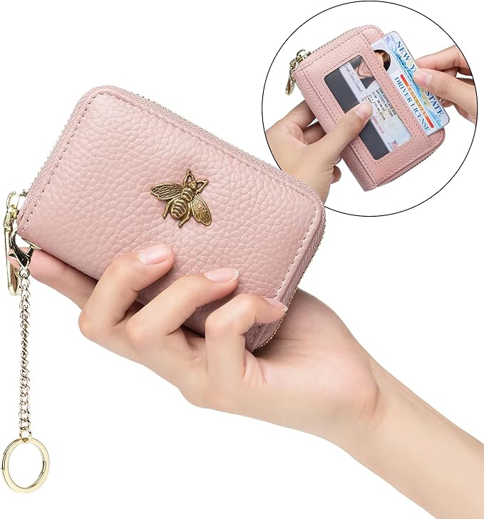 imeetu RFID Credit Card Holder, Small Leather Zipper Card Case Wallet for Women