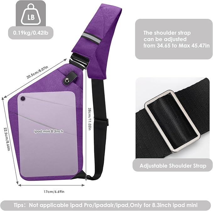 Sling Bag Shoulder Bag Anti-Theft Crossbody Bag for Women Men Sling Backpack Travel Essentials for Travel Casual(Purple)