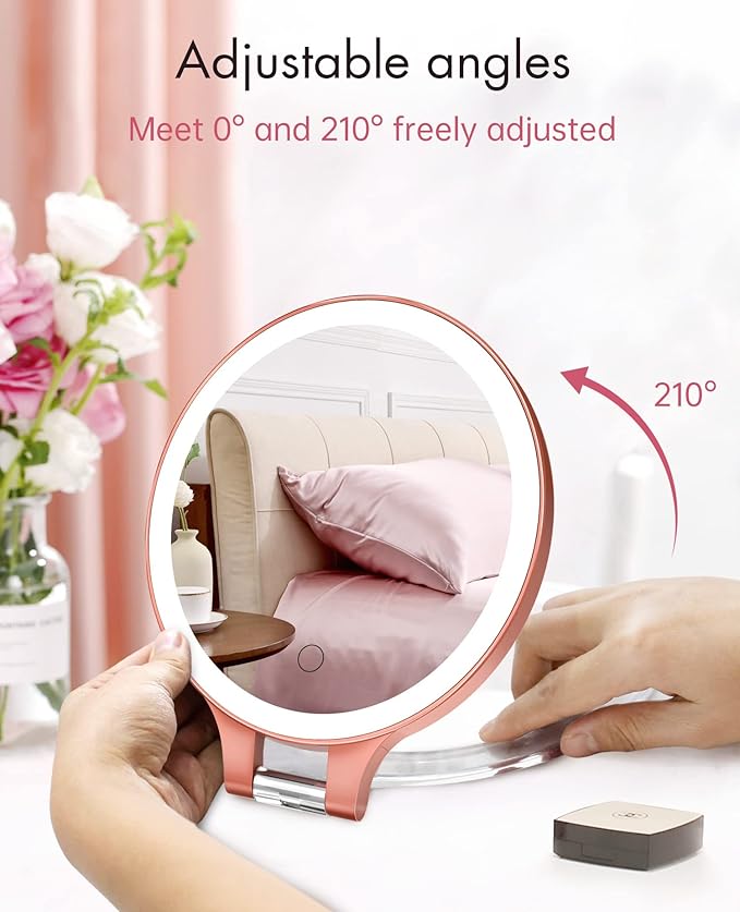 FASCINATE Magnifying Mirror 10X 1X Double Sided Magnification, Makeup Vanity Mirror Rechargeable Lighted with 3 Color Setting Adjustable Rotation LED Vanity Desk