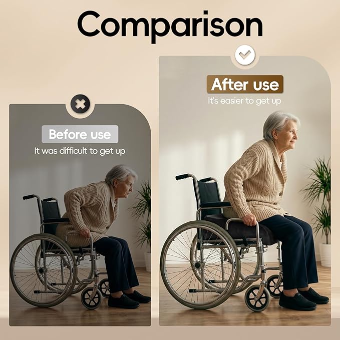 Chair Cushion for Elderly – 4" Thick Booster Seat Cushion for Easy Rise, Dual-Layer Foam Seat Cushion for Wheelchair, Office Chair, Couch & Car (18"x16")