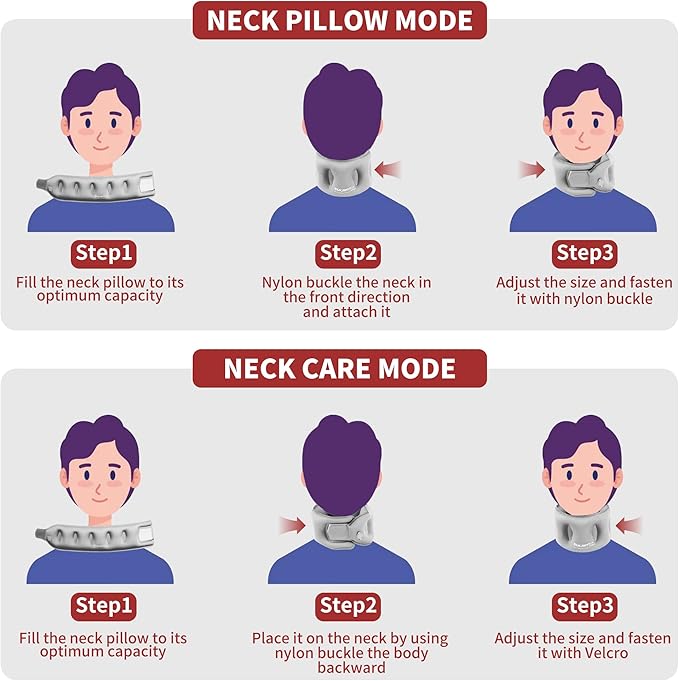 Inflatable Neck Pillow, Travel Pillow for Airplane, Traveling, Office, and Car, Chin Support Neck Relief - Airplane Travel Essentials(Gray)