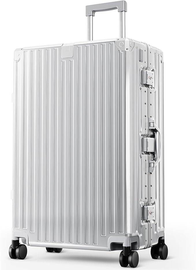 ALPHA CAMP Checked 28 Inch Luggage, Thickened Aluminum Frame Luggage with TSA Spinner Wheels, 3-Layer PC Hard Shell Zipperless Travel Suitcase, TypeC USB Charging Port, Cup Holder,sliver