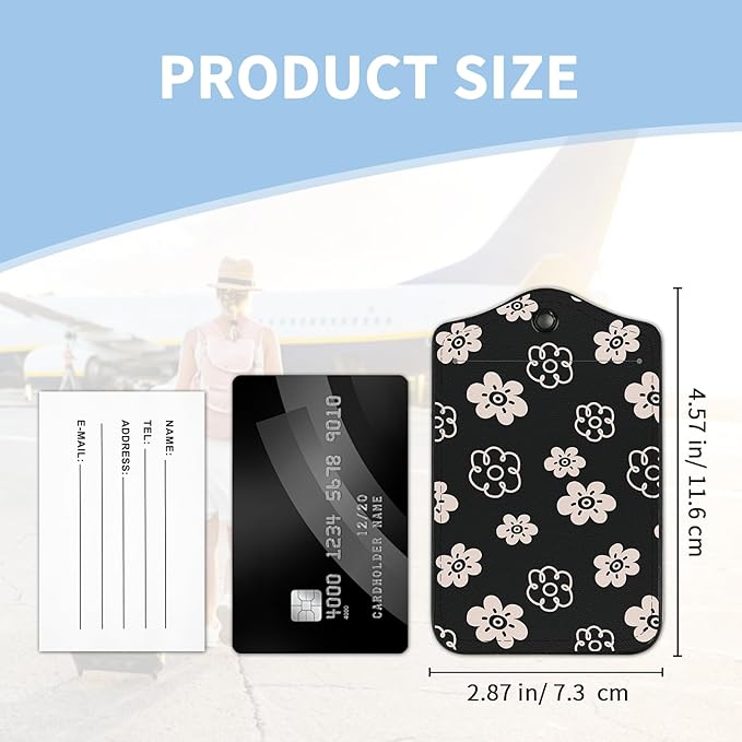 2 Pcs Luggage Tag for Suitcases, Flower Cute PU Leather Suitcase Tag Privacy Cover ID Label with Metal Loop, Personalized Baggage Identifier for Women Cruise Bag Travel Essentials