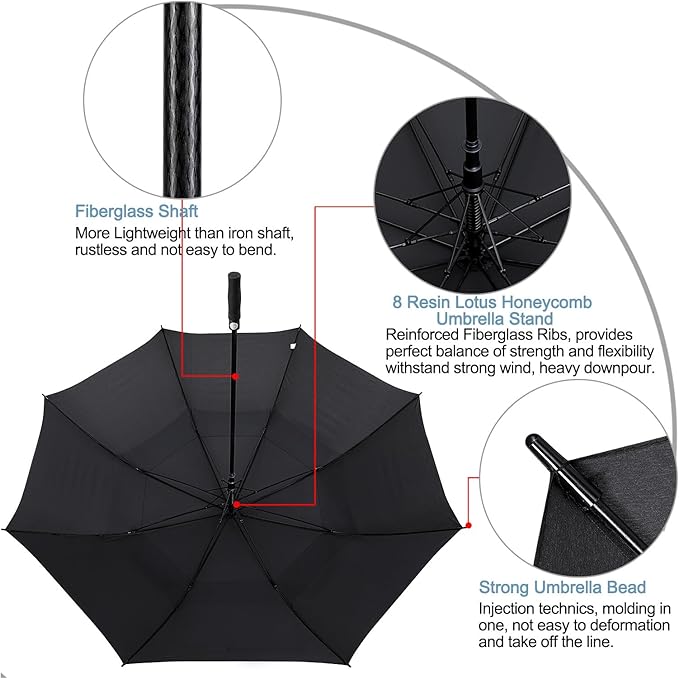 G4Free 47/54/62/68/72 Inch Automatic Open Golf Umbrella Oversize Extra Large Double Canopy Vented Windproof Waterproof Stick Umbrellas