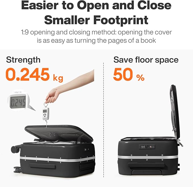 mixi 24 Inch Carry On Luggage 22x14x9 Airline Approved PC Hard Shell Suitcase Top Opening Aluminum Frame Travel Suitcases with Wheels, Blcak