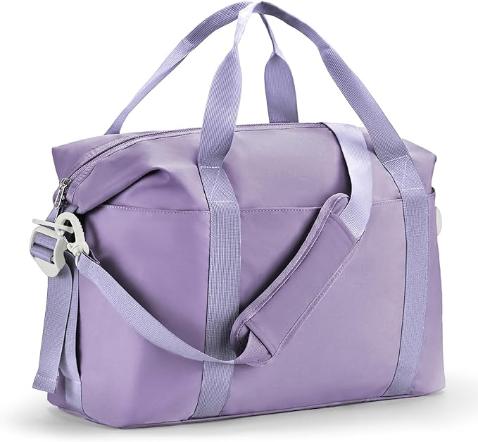 Percover Weekender Travel Duffel Bag for Women, Lightweight Soft-Structure 33L Carry-On, Water-Resistant Nylon with Shoulder Strap & Trolley Sleeve, Personal Item Friendly, Lavender Purple