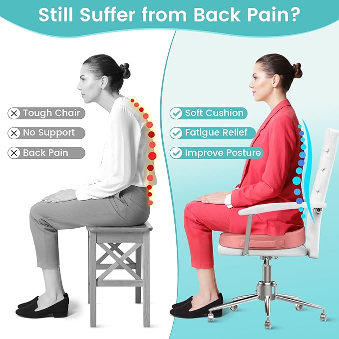 Office Chair Seat Cushion, Cooling Gel Enhanced Memory Foam Cushion for Long Sitting - Back, Sciatica, Coccyx, Tailbone Pain Relief Pillow - for Office, Gaming, Car, Wheelchair - Pink, X-Large