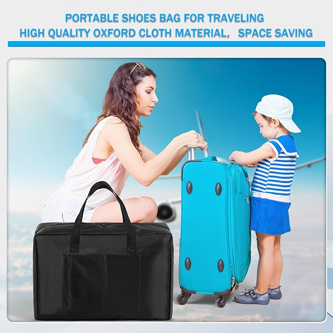 2 Pcs Shoe Bag for Travel with Handle Travel Shoe Organizer Portable Luggage Shoe Storage Bag for Multiple Shoes (Black, Blue)