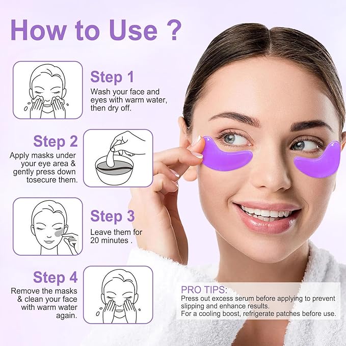 LAVONE Eye Mask - 30 Pairs Grape Seeds Under Eye Patches Skin Care Products - Eye Masks Skincare for Dark Circles and Puffiness, Reduce Wrinkles, Eye Bags and Fine Lines, for Women and Man - Purple