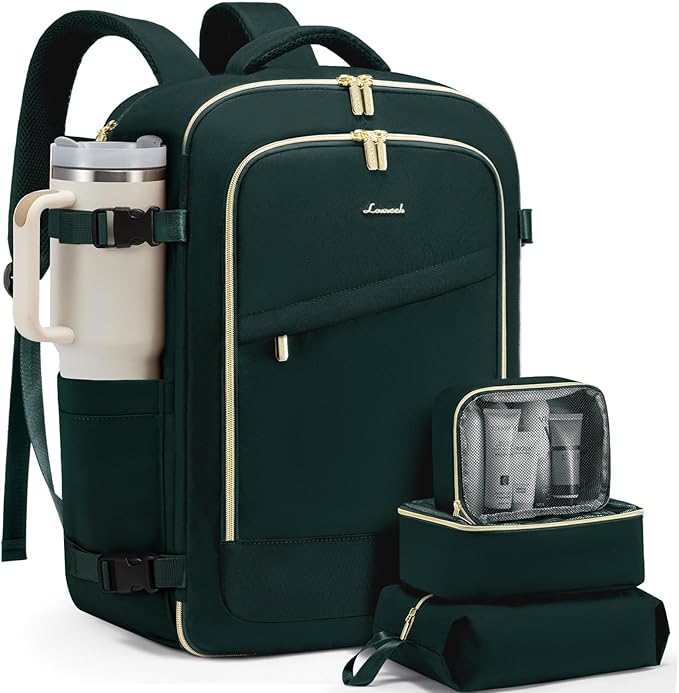 LOVEVOOK 40L Travel Backpack for Women, Carry On Flight Approved, Large Personal Item Bag, Fits 17 Inch Laptop, TSA Approved Luggage with 3 Packing Cubes, Waterproof Weekender Gym Backpack