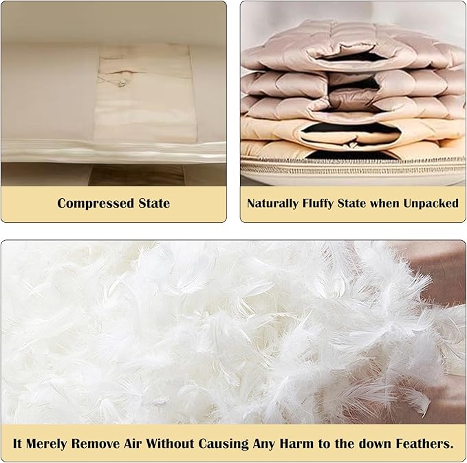 3Pcs Space Saving Hanging Garment Bag with Self Compression Zipper, Storage Bags Space Saver Closet Organizers Dust Cover 3 sizes for Down Coat Clothes Beige