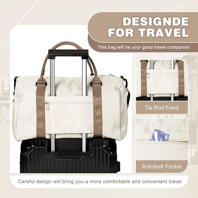 Gym Bag for Women Men with Shoes Compartment and Wet Pocket,Sport Swimming Yoga Bag,Waterproof Travel Duffel Bag Small Carry on Bag Overnight Weekender Bags Personal Item Bag for Airlines, Beige Brown