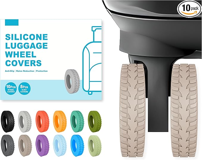 10-Pack Upgrade Luggage Wheel Covers, Silicone Protective Covers for 2-2.4" Suitcases Spinner Wheel, Wear-Resistant, Anti-Noise, Thickened Protector, Travel Accessories (Sand)