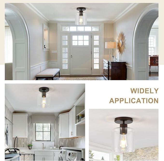 Oil Rubbed Bronze Semi Flush Mount Ceiling Light,Modern Farmhouse Ceiling Light Fixture for Closet Hallway Entryway,Hallway Light Fixture,Hanging Light Fixture 2 Pack