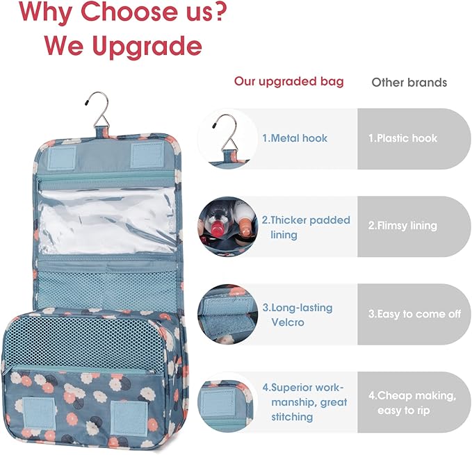 Narwey Small Hanging Travel Toiletry Bag for Women, Travel Bag for Toiletries, Makeup Bag Organizer Make Up Bags Cosmetic Bags for Girls