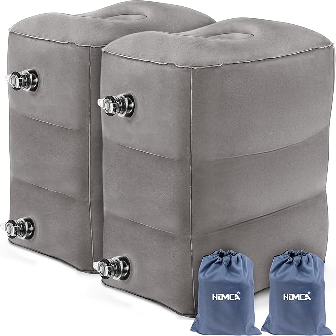 Inflatable Travel Foot Rest Pillow(2-Pack), HOMCA Adjustable Height Leg Pillow Fast Inflating Airplane Bed for Toddlers Footrest Pillow for Office, Airplane, Train, Cars, Home (Grey)